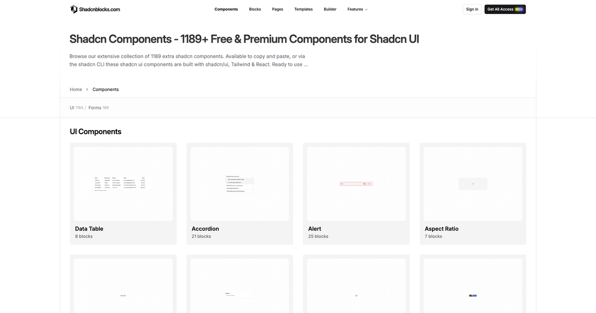 Shadcn components catalog — extra examples for shadcn/ui