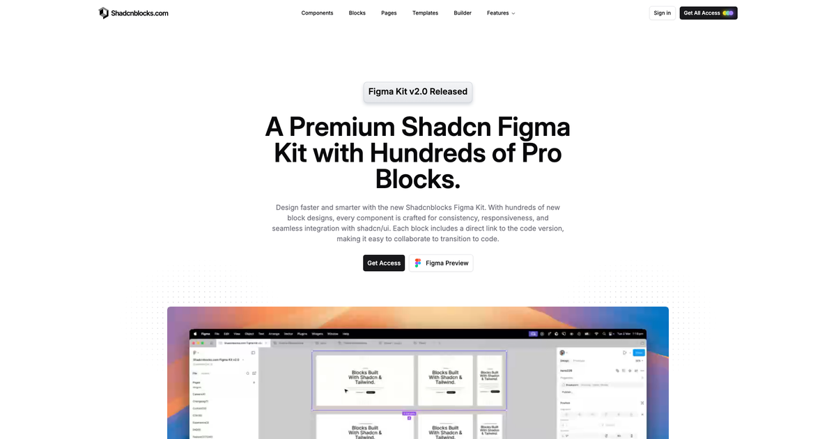 Shadcn Figma Kit for shadcn/ui blocks, components, and themes