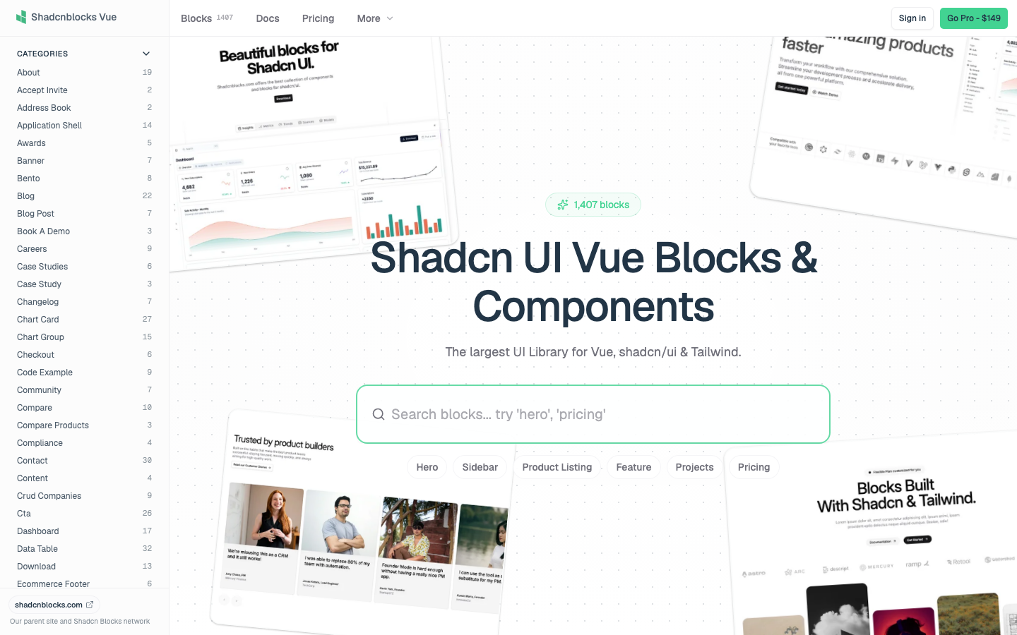 shadcnblocksvue.com homepage